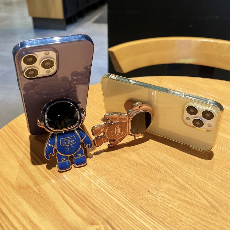 For iPhone 13 Plating Astronaut Holder TPU Phone Case(Black) - iPhone 13 Cases by buy2fix | Online Shopping UK | buy2fix