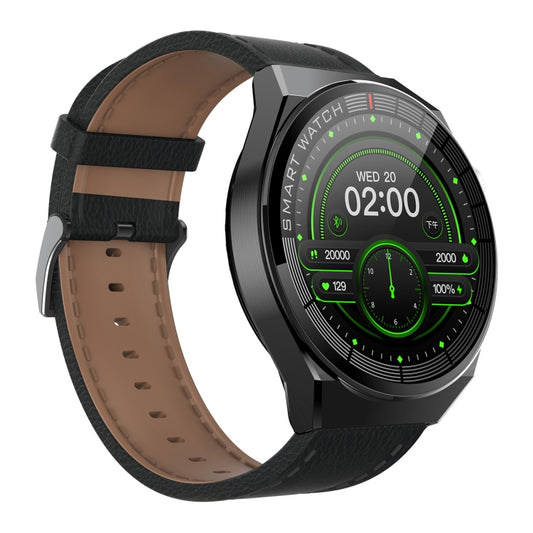 GW69 Plus Smart Watch, Support BT Call / Heart Rate / Blood Pressure / Blood Oxygen(Black + Leather Strap Black) by buy2fix