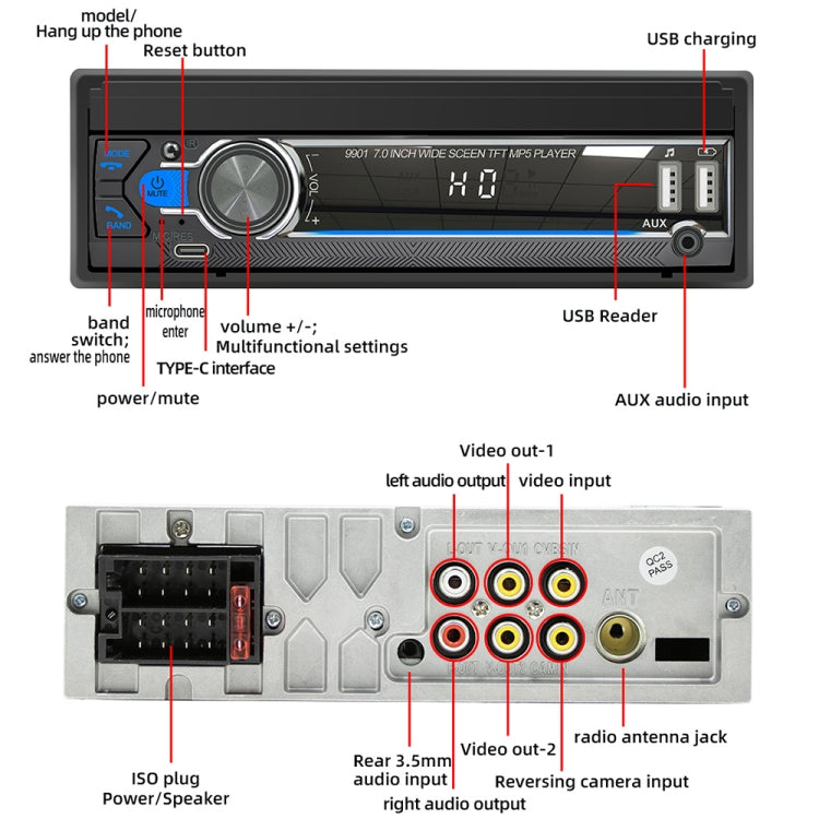9901 7 inch Car Retractable MP5 Player Supports FM & Mobile Phone Internet - In Car by buy2fix | Online Shopping UK | buy2fix