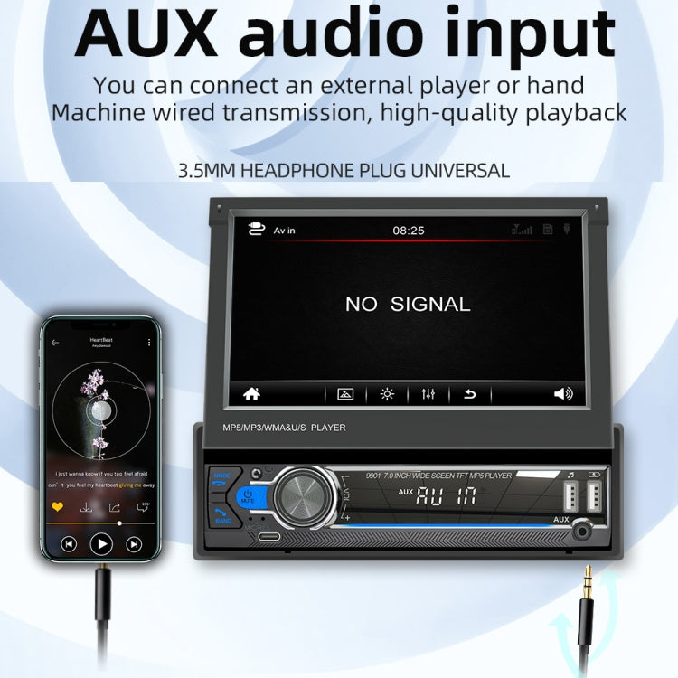 9901 7 inch Car Retractable MP5 Player Supports FM & Mobile Phone Internet - In Car by buy2fix | Online Shopping UK | buy2fix