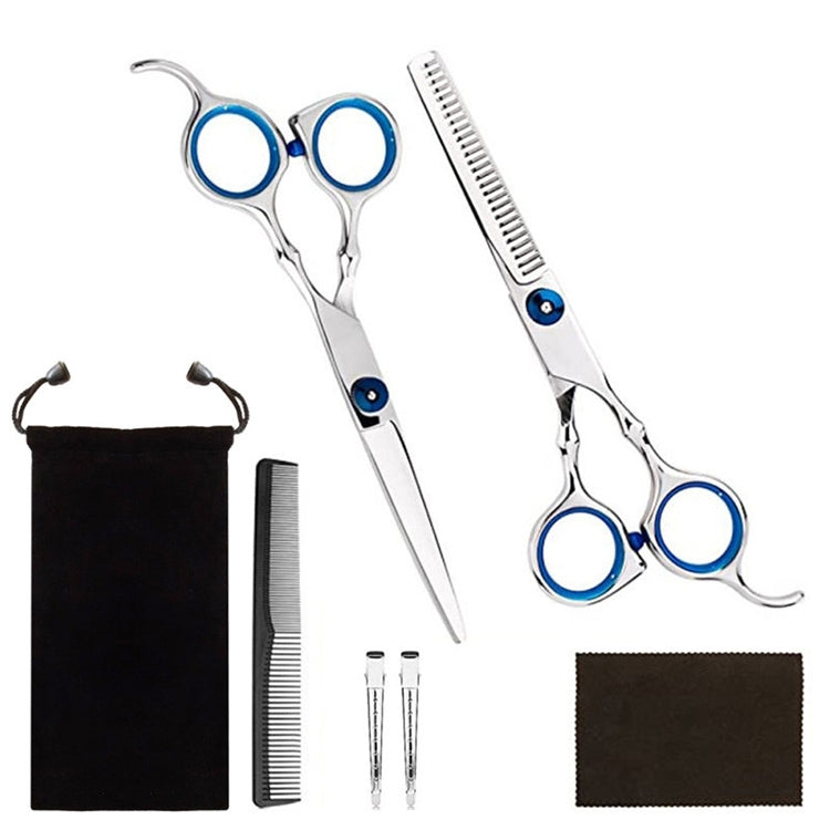 7pcs / Set Professional Hair Cutting Thinning Scissor Hairdressing Flat Shear Scissors Kit(Blue) - Hair Trimmer by buy2fix | Online Shopping UK | buy2fix