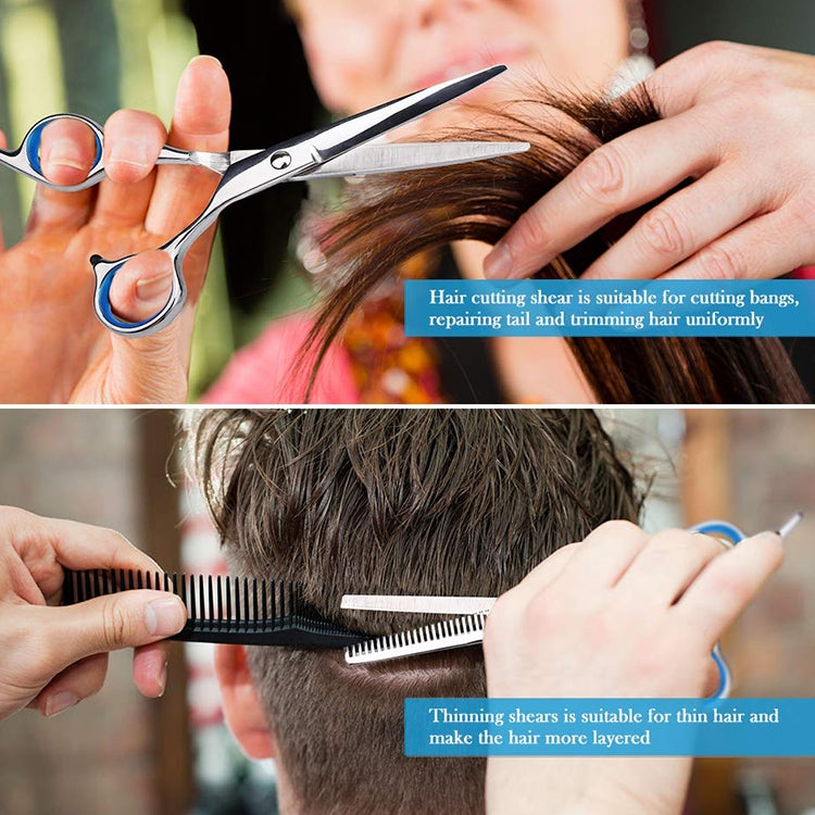 12pcs / Set Professional Hair Cutting Thinning Scissor Hairdressing Flat Shear Scissors Kit(Blue) - Hair Trimmer by buy2fix | Online Shopping UK | buy2fix