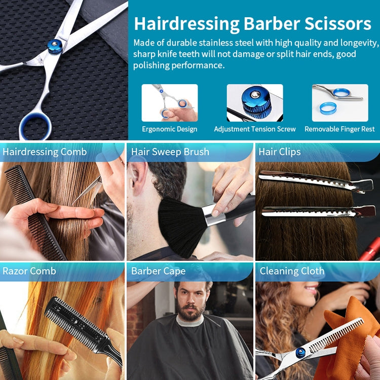 12pcs / Set Professional Hair Cutting Thinning Scissor Hairdressing Flat Shear Scissors Kit(Blue) - Hair Trimmer by buy2fix | Online Shopping UK | buy2fix