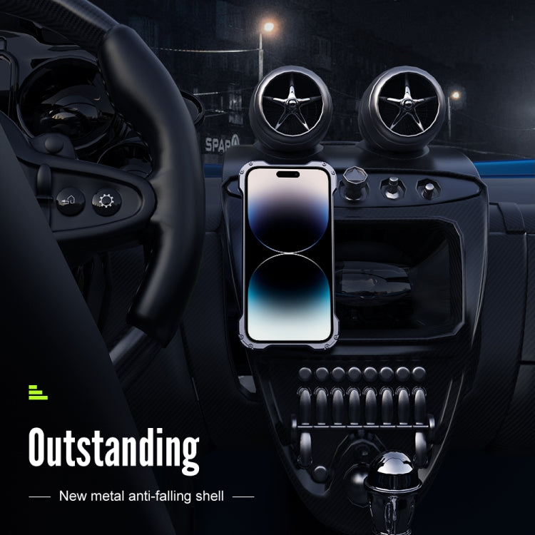 For iPhone 14 Pro Max R-JUST RJ51 Hollow Shockproof Metal Phone Case (Dark Grey) by R-JUST