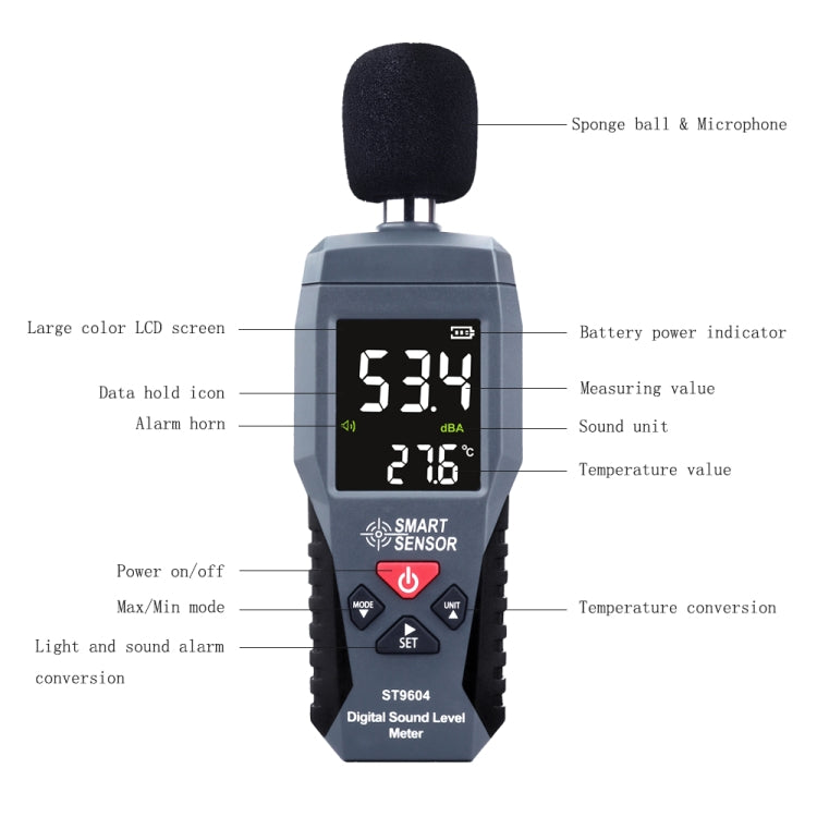 SmartSensor dB Decibel Detector Audio Tester, Model:ST9604 - Light & Sound Meter by buy2fix | Online Shopping UK | buy2fix
