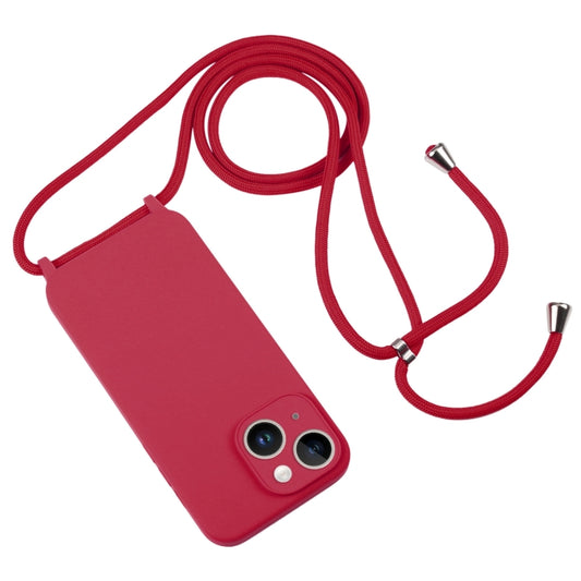 For iPhone 14 Crossbody Lanyard Liquid Silicone Case(Rose Red) by buy2fix