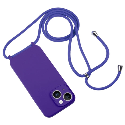 For iPhone 14 Plus Crossbody Lanyard Liquid Silicone Case(Purple) by buy2fix
