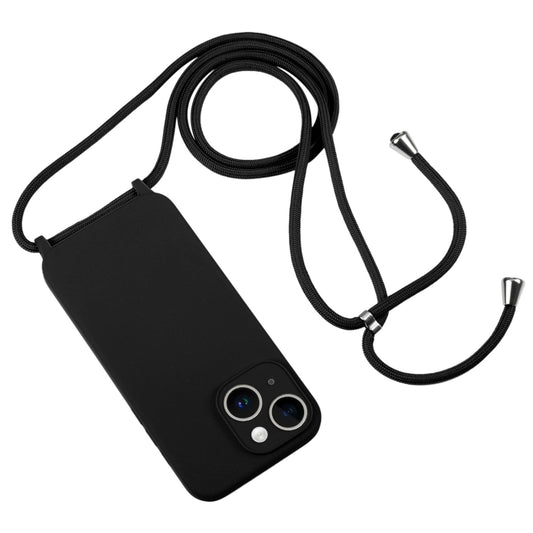 For iPhone 14 Plus Crossbody Lanyard Liquid Silicone Case(Black) by buy2fix