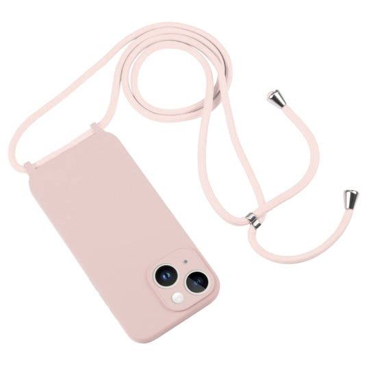For iPhone 14 Plus Crossbody Lanyard Liquid Silicone Case(Sand Pink) by buy2fix