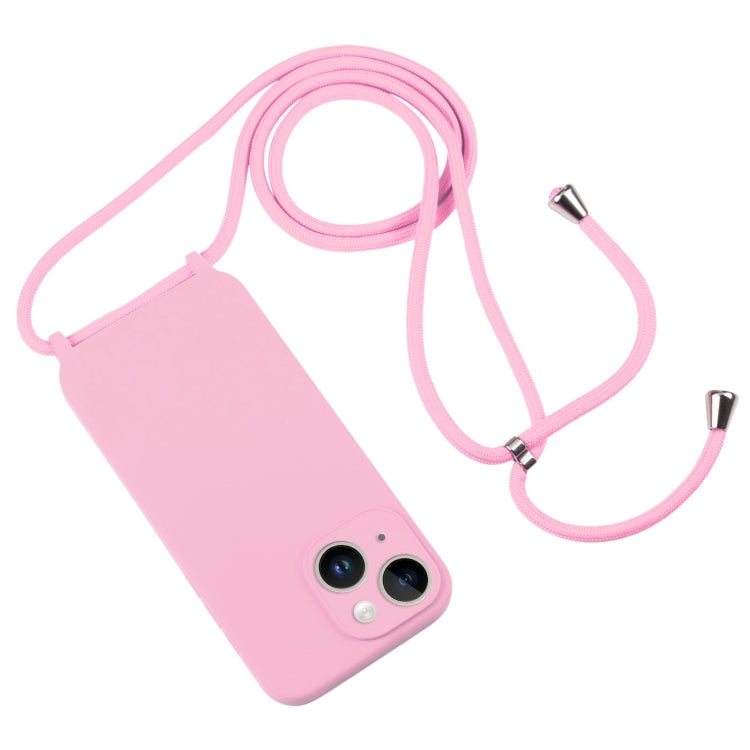 For iPhone 14 Plus Crossbody Lanyard Liquid Silicone Case(Pink) - iPhone 14 Plus Cases by buy2fix | Online Shopping UK | buy2fix