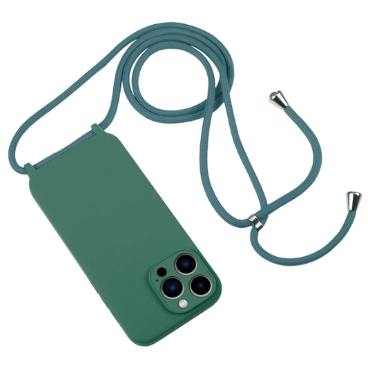 For iPhone 13 Pro Max Crossbody Lanyard Liquid Silicone Case(Pine Needle Green) by buy2fix