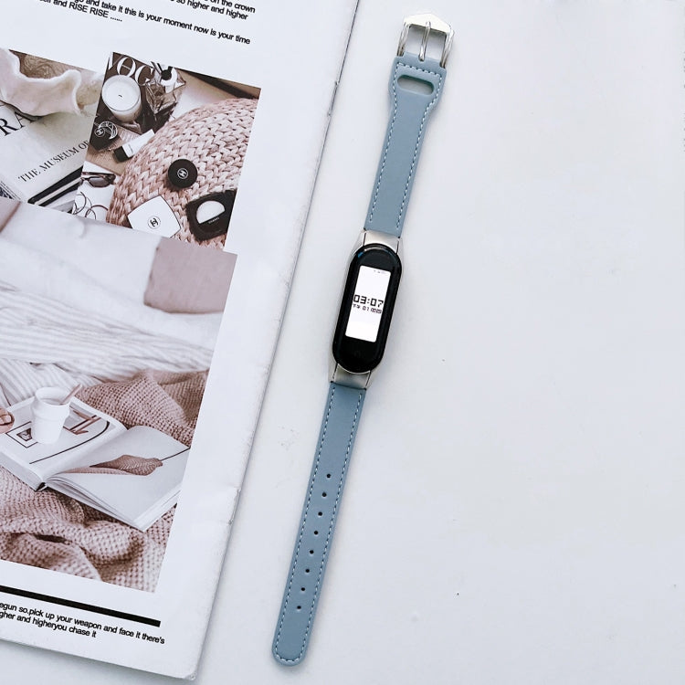 For Xiaomi Mi Band 7 8-buckle Leather Watch Band(Blue) - Watch Bands by buy2fix | Online Shopping UK | buy2fix