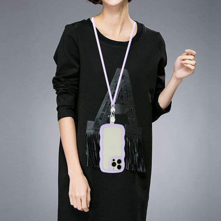 For iPhone 15 Pro Max Lanyard Candy Color Wave TPU Clear PC Phone Case(Purple) by buy2fix