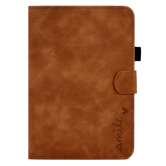 For iPad mini 2024 / mini 6 Embossed Smile Flip Tablet Leather Smart Case(Brown) by buy2fix