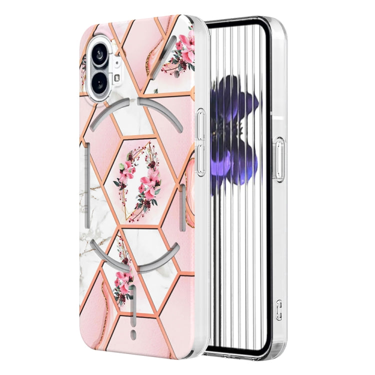 For Nothing Phone 1 Electroplating Marble Flower Pattern TPU Phone Case(Pink Flower) - Nothing Cases by buy2fix | Online Shopping UK | buy2fix