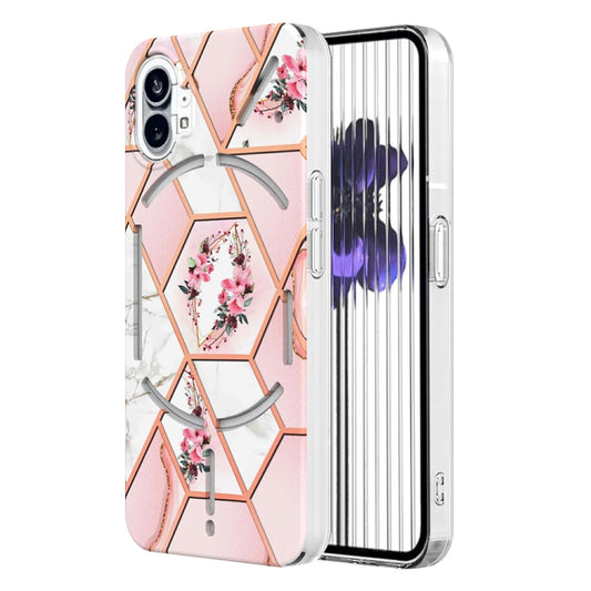 For Nothing Phone 1 Electroplating Marble Flower Pattern TPU Phone Case(Pink Flower) - Nothing Cases by buy2fix | Online Shopping UK | buy2fix