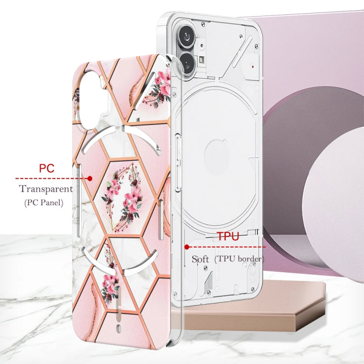 For Nothing Phone 1 Electroplating Marble Flower Pattern TPU Phone Case(Pink Flower) - Nothing Cases by buy2fix | Online Shopping UK | buy2fix