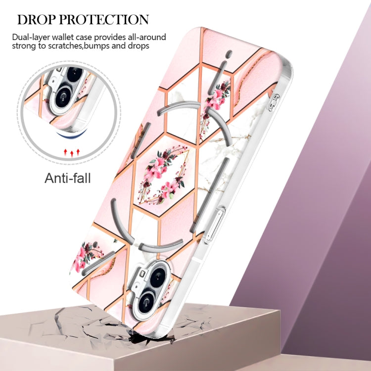 For Nothing Phone 1 Electroplating Marble Flower Pattern TPU Phone Case(Pink Flower) - Nothing Cases by buy2fix | Online Shopping UK | buy2fix