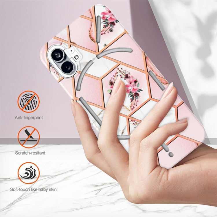 For Nothing Phone 1 Electroplating Marble Flower Pattern TPU Phone Case(Pink Flower) - Nothing Cases by buy2fix | Online Shopping UK | buy2fix