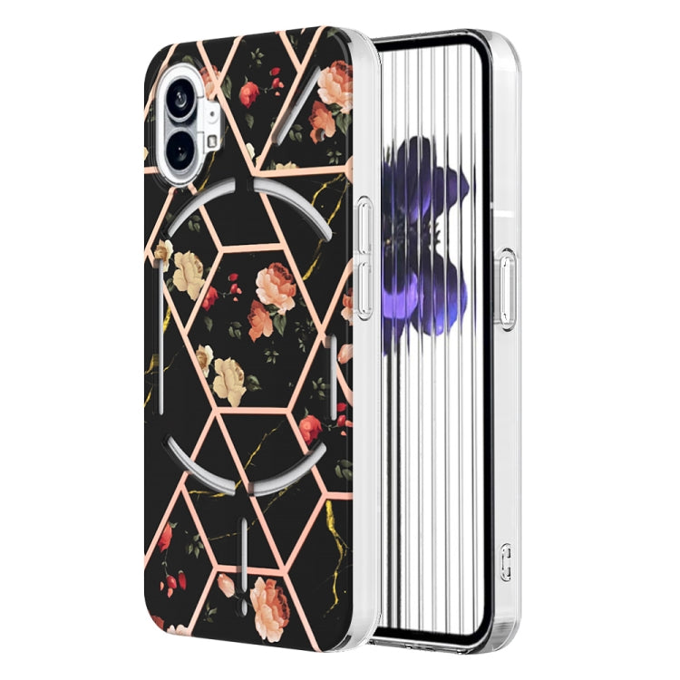 For Nothing Phone 1 Electroplating Marble Flower Pattern TPU Phone Case(Black Flower) - Nothing Cases by buy2fix | Online Shopping UK | buy2fix