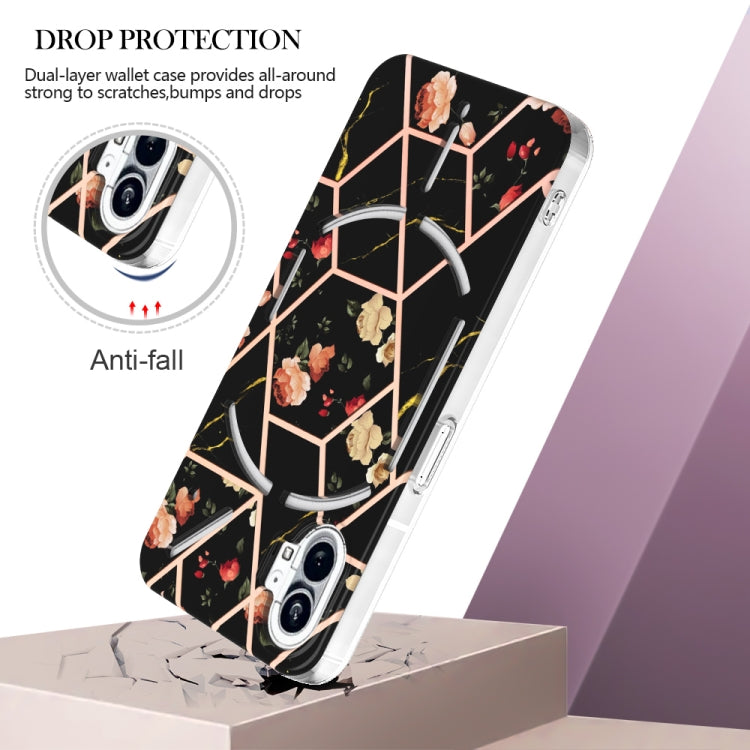 For Nothing Phone 1 Electroplating Marble Flower Pattern TPU Phone Case(Black Flower) - Nothing Cases by buy2fix | Online Shopping UK | buy2fix