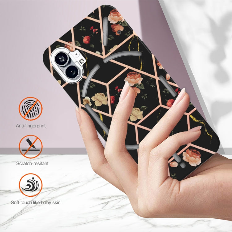 For Nothing Phone 1 Electroplating Marble Flower Pattern TPU Phone Case(Black Flower) - Nothing Cases by buy2fix | Online Shopping UK | buy2fix