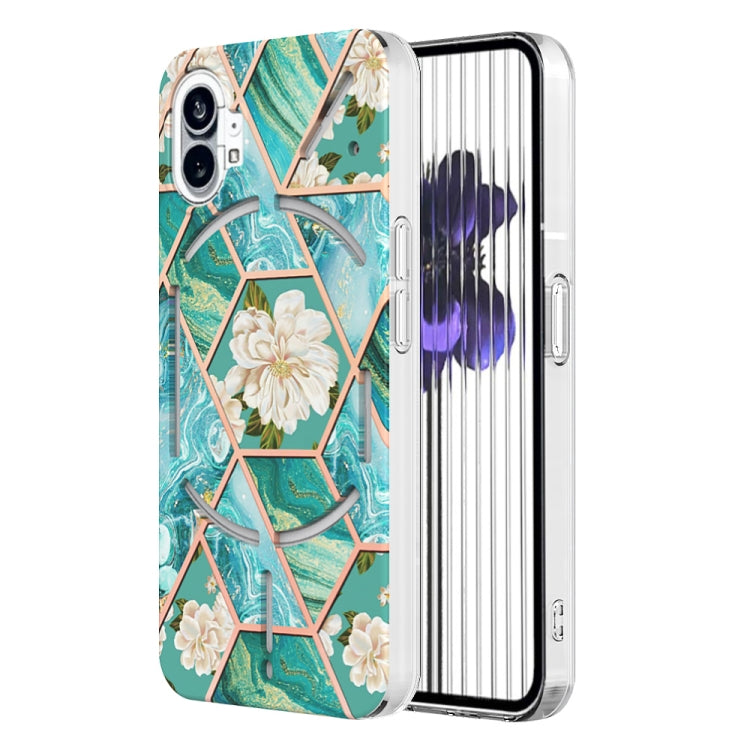 For Nothing Phone 1 Electroplating Marble Flower Pattern TPU Phone Case(Blue Flower) - Nothing Cases by buy2fix | Online Shopping UK | buy2fix
