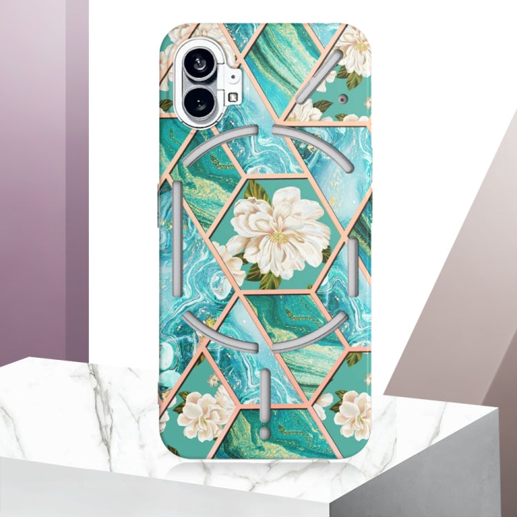 For Nothing Phone 1 Electroplating Marble Flower Pattern TPU Phone Case(Blue Flower) - Nothing Cases by buy2fix | Online Shopping UK | buy2fix