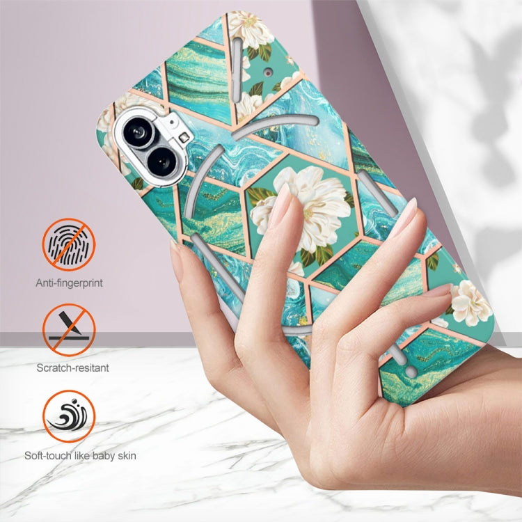 For Nothing Phone 1 Electroplating Marble Flower Pattern TPU Phone Case(Blue Flower) - Nothing Cases by buy2fix | Online Shopping UK | buy2fix
