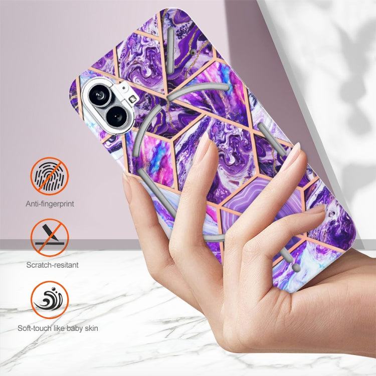 For Nothing Phone 1 Electroplating IMD Splicing Marble TPU Phone Case(Dark Purple) by buy2fix