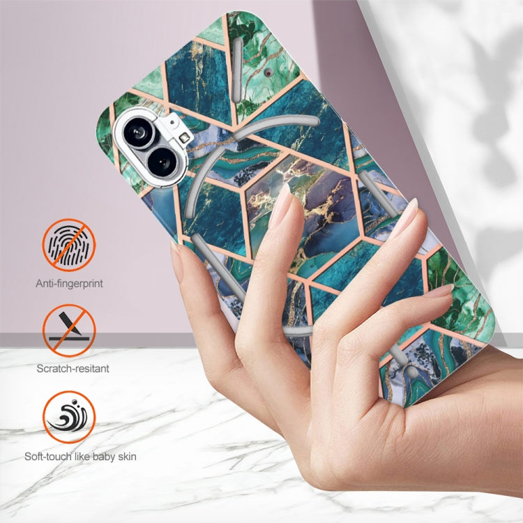For Nothing Phone 1 Electroplating IMD Splicing Marble TPU Phone Case(Blue Green) by buy2fix