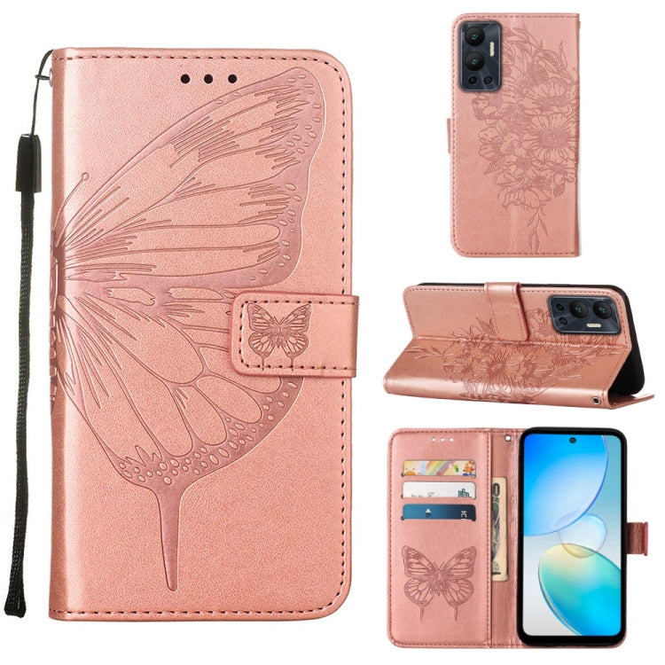 For Infinix Hot 12 X6817 Embossed Butterfly Flip Leather Phone Case(Rose Gold) - Infinix Cases by buy2fix | Online Shopping UK | buy2fix