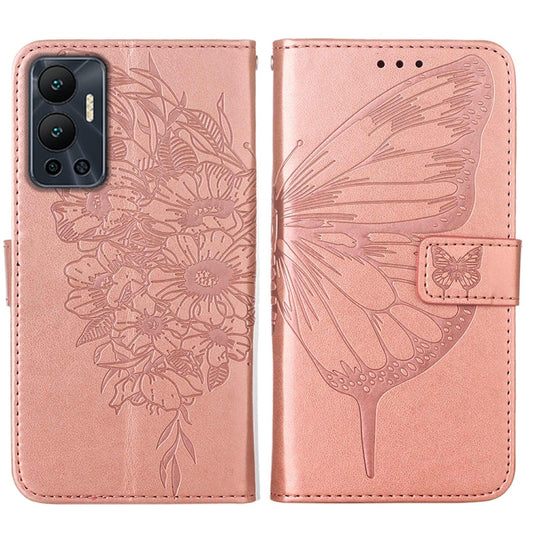 For Infinix Hot 12 X6817 Embossed Butterfly Flip Leather Phone Case(Rose Gold) by buy2fix