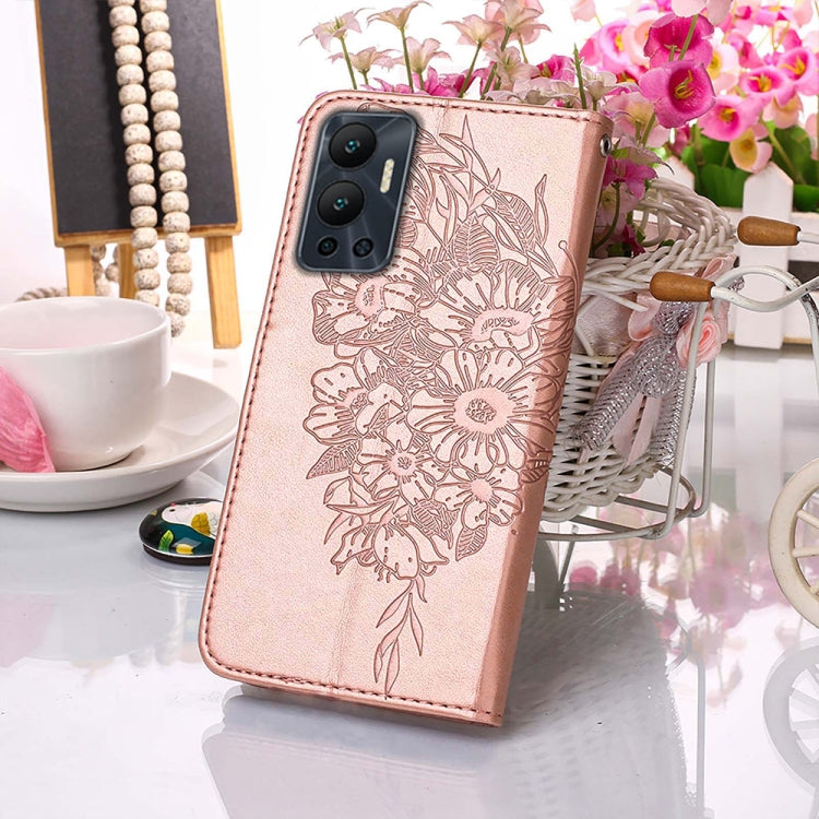 For Infinix Hot 12 X6817 Embossed Butterfly Flip Leather Phone Case(Rose Gold) by buy2fix