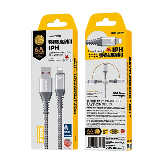 WEKOME WDC-169I Raython Series 6A USB to 8 Pin Fast Charge Data Cable Length: 1m(Silver) by WK