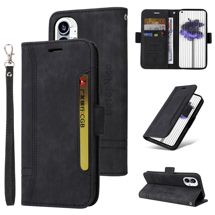 For Nothing Phone 1 BETOPNICE Dual-side Buckle Leather Phone Case(Black) - Nothing Cases by BETOPNICE | Online Shopping UK | buy2fix