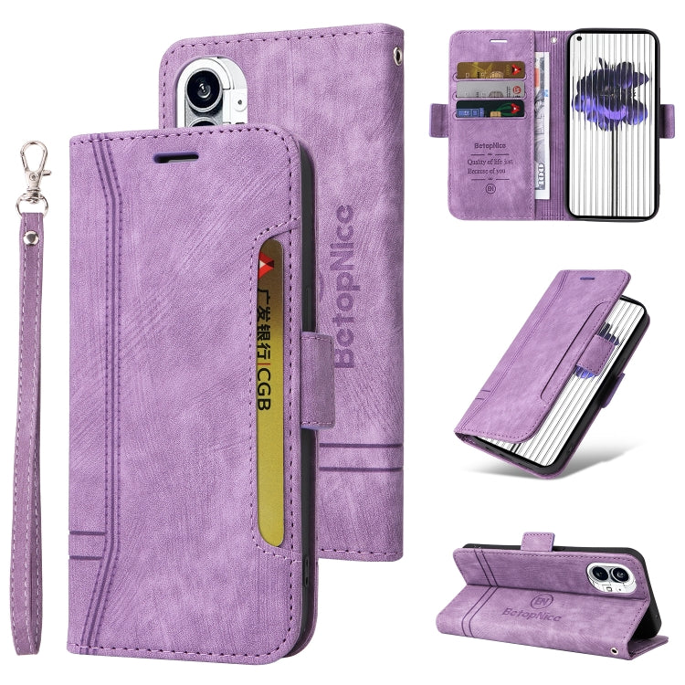 For Nothing Phone 1 BETOPNICE Dual-side Buckle Leather Phone Case(Purple) - Nothing Cases by BETOPNICE | Online Shopping UK | buy2fix