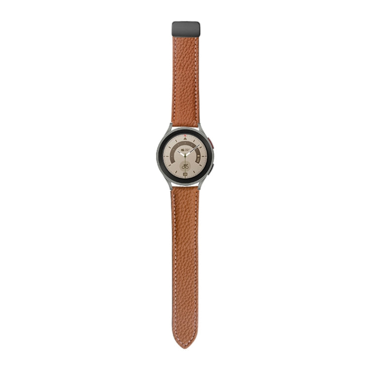 For Samsung Galaxy Watch5 40mm / 44mm Litchi Genuine Leather Watch Band Black Buckle(Brown) - Watch Bands by buy2fix | Online Shopping UK | buy2fix