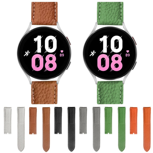 For Samsung Galaxy Watch5 40mm / 44mm Litchi Genuine Leather Watch Band Black Buckle(Grey) by buy2fix