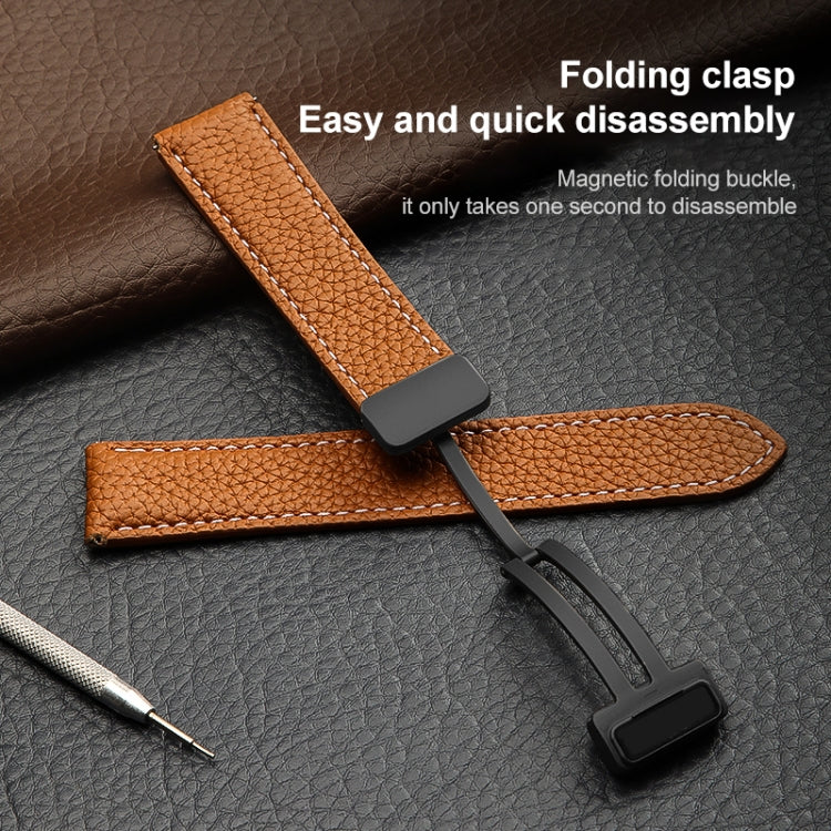 For Samsung Galaxy Watch5 40mm / 44mm Litchi Genuine Leather Watch Band Black Buckle(Brown) - Watch Bands by buy2fix | Online Shopping UK | buy2fix