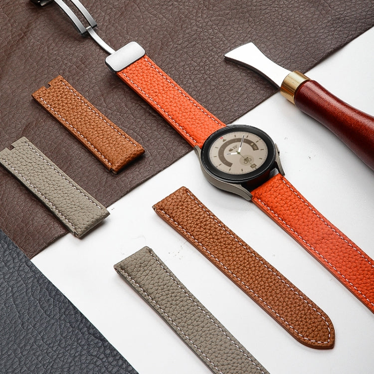 For Samsung Galaxy Watch5 40mm / 44mm Litchi Genuine Leather Watch Band Black Buckle(Brown) - Watch Bands by buy2fix | Online Shopping UK | buy2fix