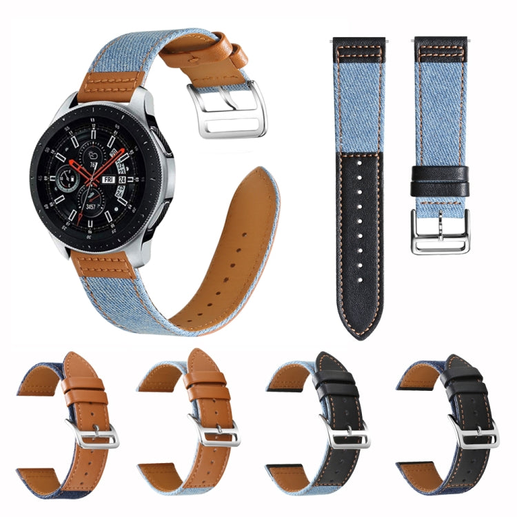 22mm Denim Leather Watch Band(Black B) - 22mm Bands by buy2fix | Online Shopping UK | buy2fix