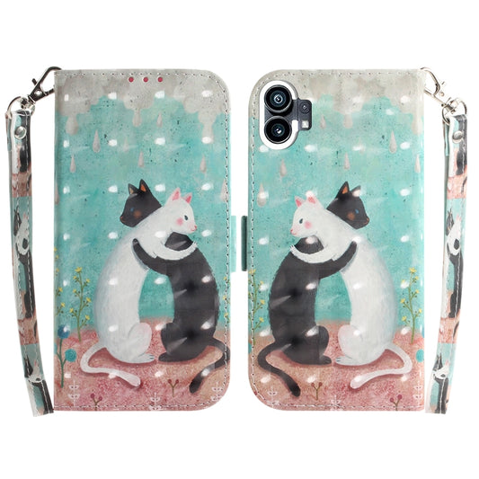 For Nothing Phone 1 3D Colored Horizontal Flip Leather Phone Case(Black White Cat) - Nothing Cases by buy2fix | Online Shopping UK | buy2fix