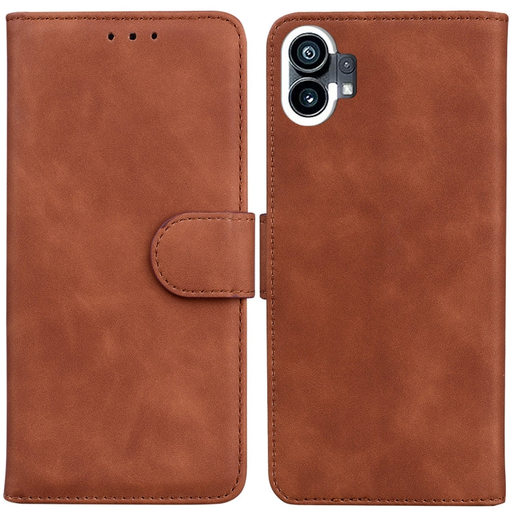 For Nothing Phone 1 Skin Feel Pure Color Flip Leather Phone Case(Brown) - Nothing Cases by buy2fix | Online Shopping UK | buy2fix
