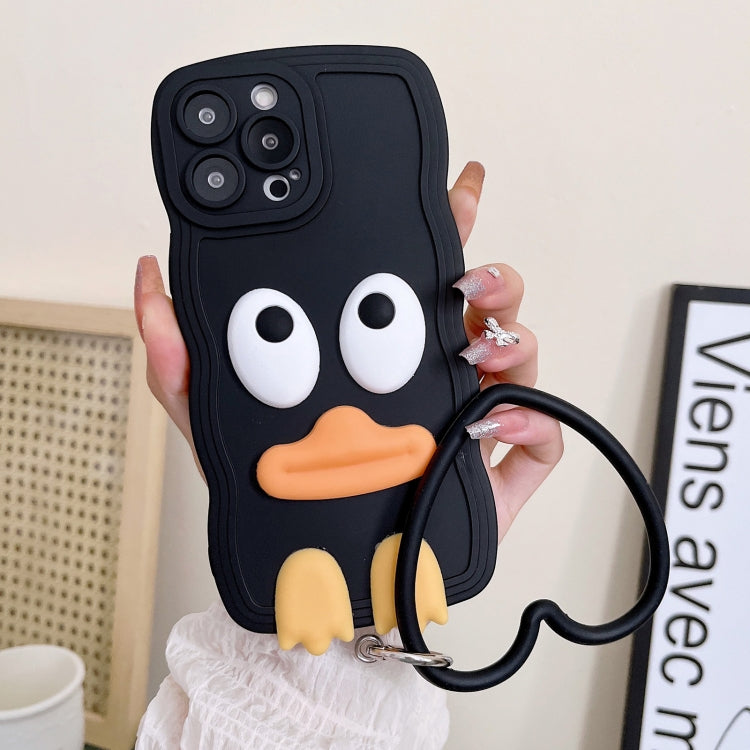 For iPhone 11 Wave Edge Big Duck Silicone Phone Case with Wristband(Black) - iPhone 11 Cases by buy2fix | Online Shopping UK | buy2fix