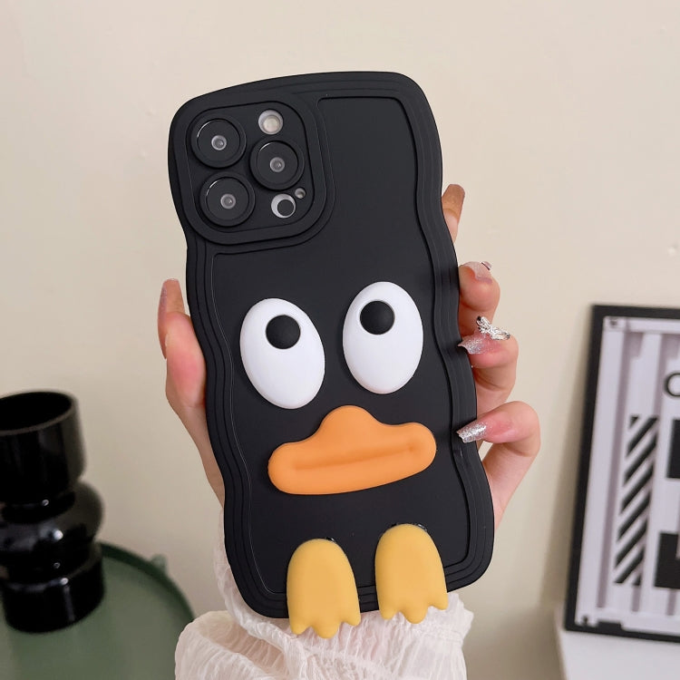 For iPhone 11 Wave Edge Big Duck Silicone Phone Case with Wristband(Black) - iPhone 11 Cases by buy2fix | Online Shopping UK | buy2fix