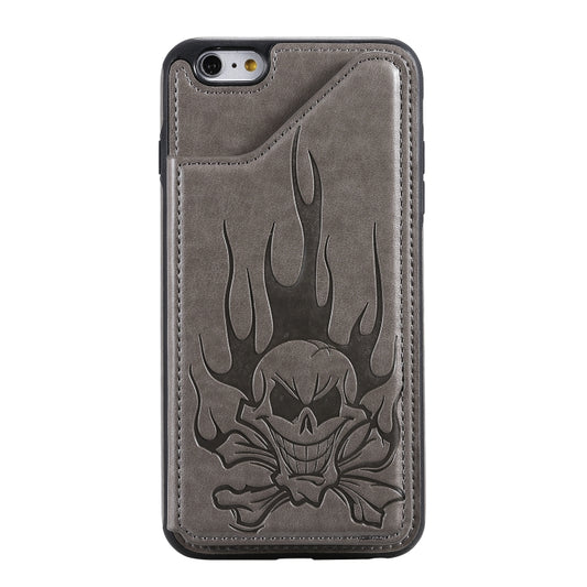 For iPhone 6s / 6 Skull Head Embossing Pattern Shockproof Protective Case with Holder & Card Slots & Wallet(Grey) by buy2fix