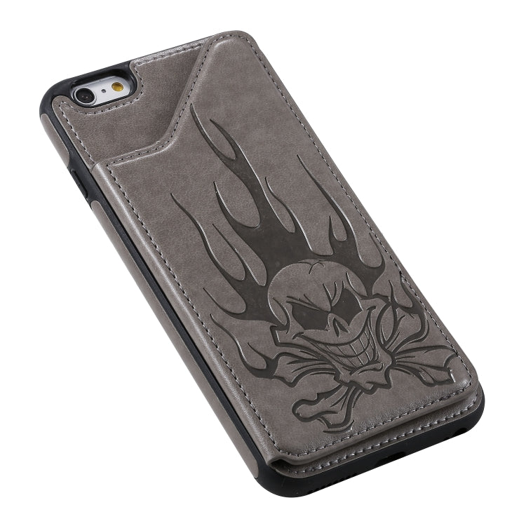 For iPhone 6s / 6 Skull Head Embossing Pattern Shockproof Protective Case with Holder & Card Slots & Wallet(Grey) - More iPhone Cases by buy2fix | Online Shopping UK | buy2fix