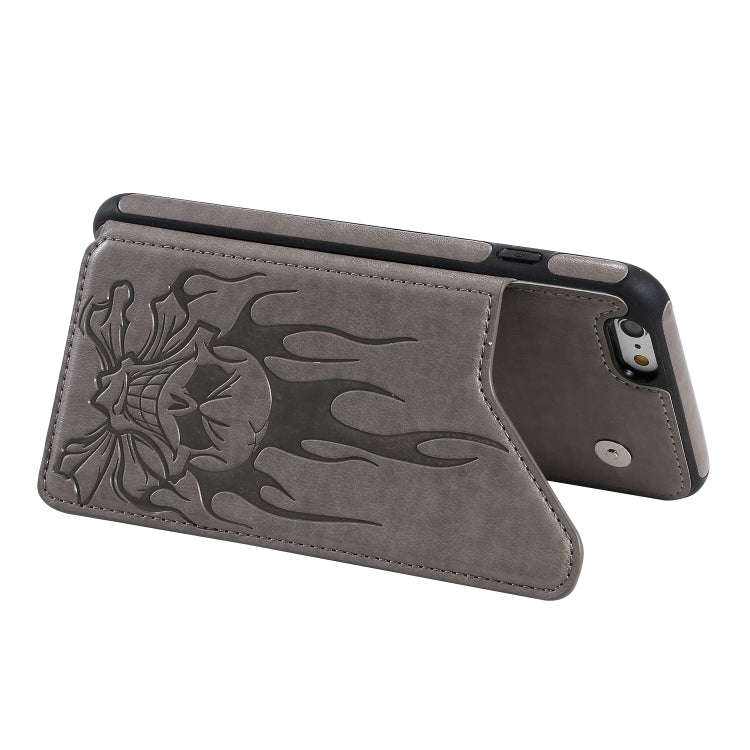 For iPhone 6s / 6 Skull Head Embossing Pattern Shockproof Protective Case with Holder & Card Slots & Wallet(Grey) - More iPhone Cases by buy2fix | Online Shopping UK | buy2fix
