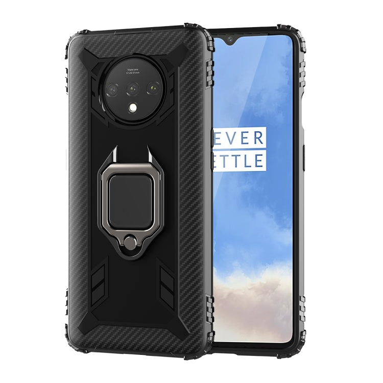 For OnePlus 7T Carbon Fiber Protective Case with 360 Degree Rotating Ring Holder(Black) - OnePlus Cases by buy2fix | Online Shopping UK | buy2fix